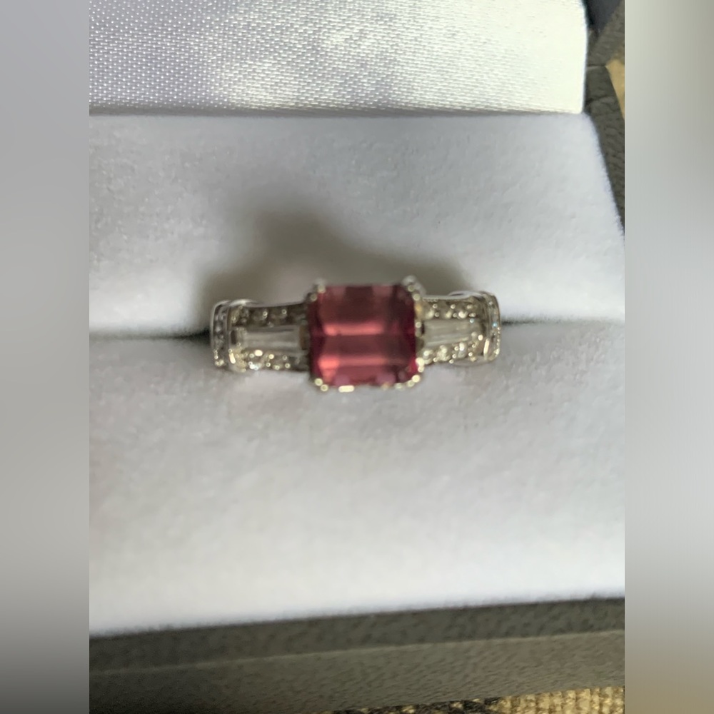 Pink tourmaline ring size 6 with herkimer diamonds